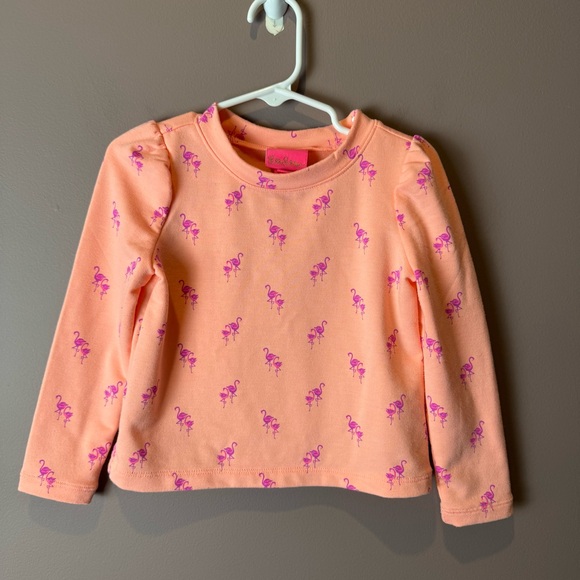 Lilly Pulitzer Mini Jansen Sweatshirt Peach Flamingo XS (2-3) - Picture 2 of 9